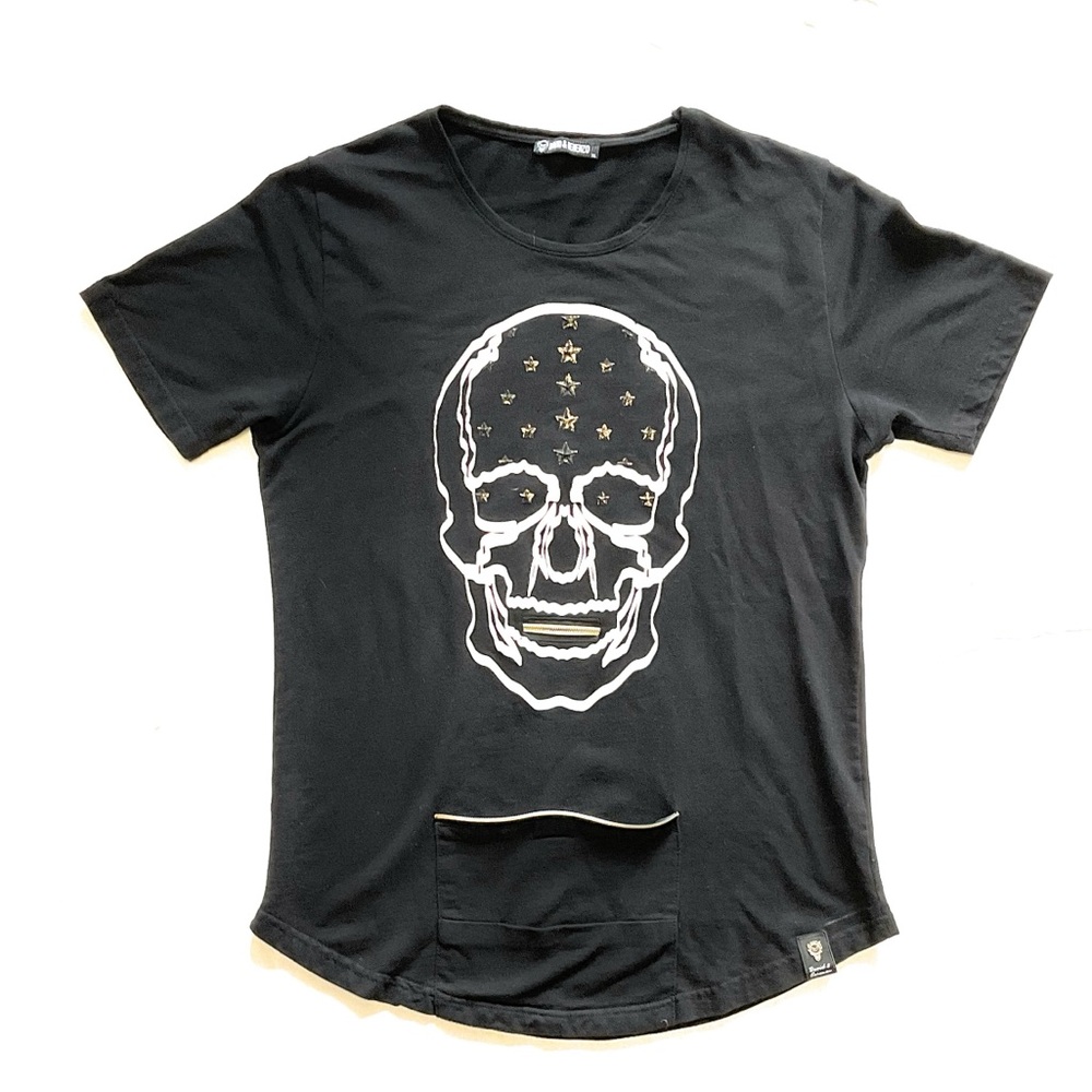 Black Skull Graphic Elongated T-Shirt David & Gerenzo